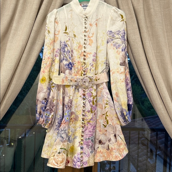 Zimmerman Kaleidoscope Tuxedo Floral Linen A-Line Mini Dress - Picture 1 of 7